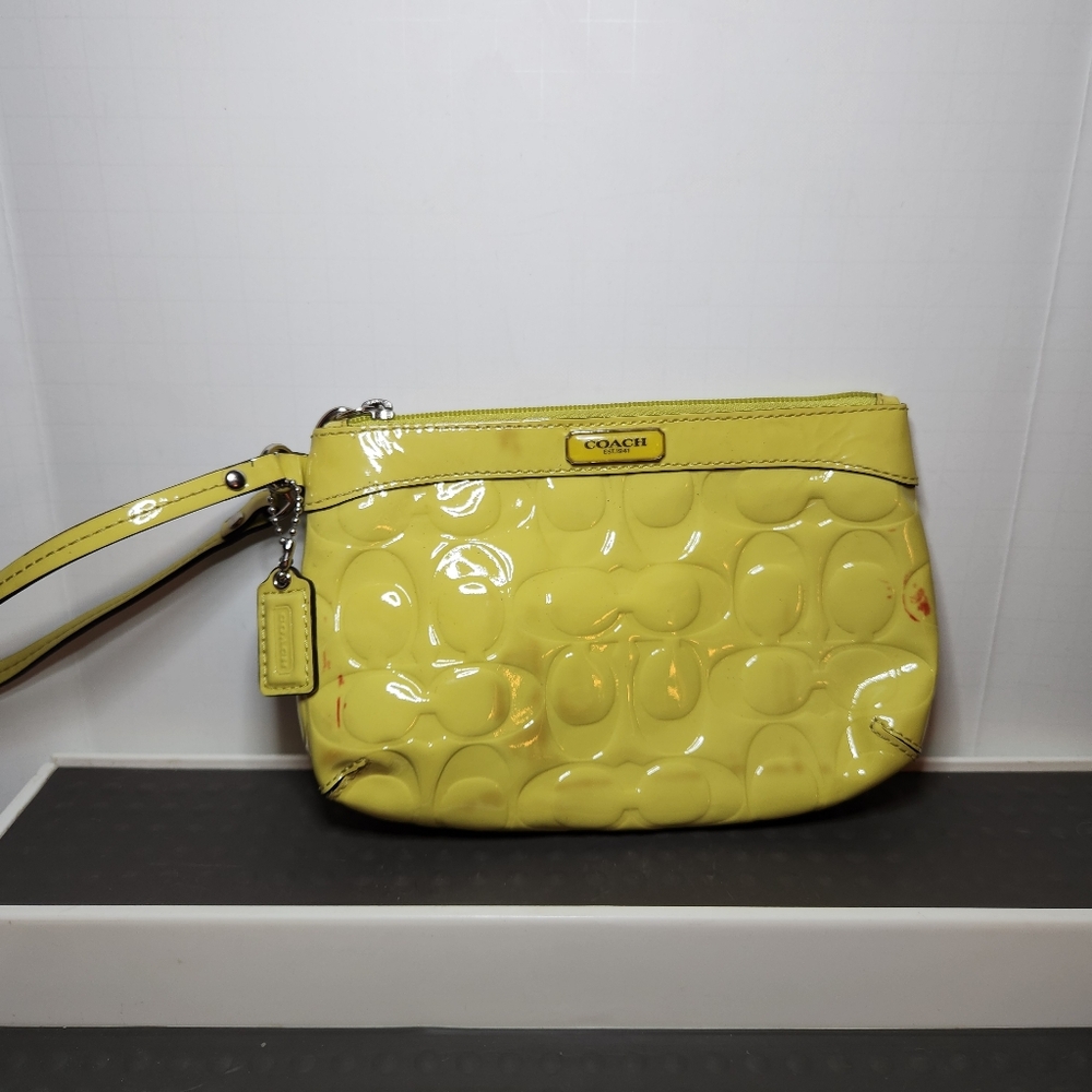 Coach Yellow Patent Leather Signature Wristlet Wallet Clutch